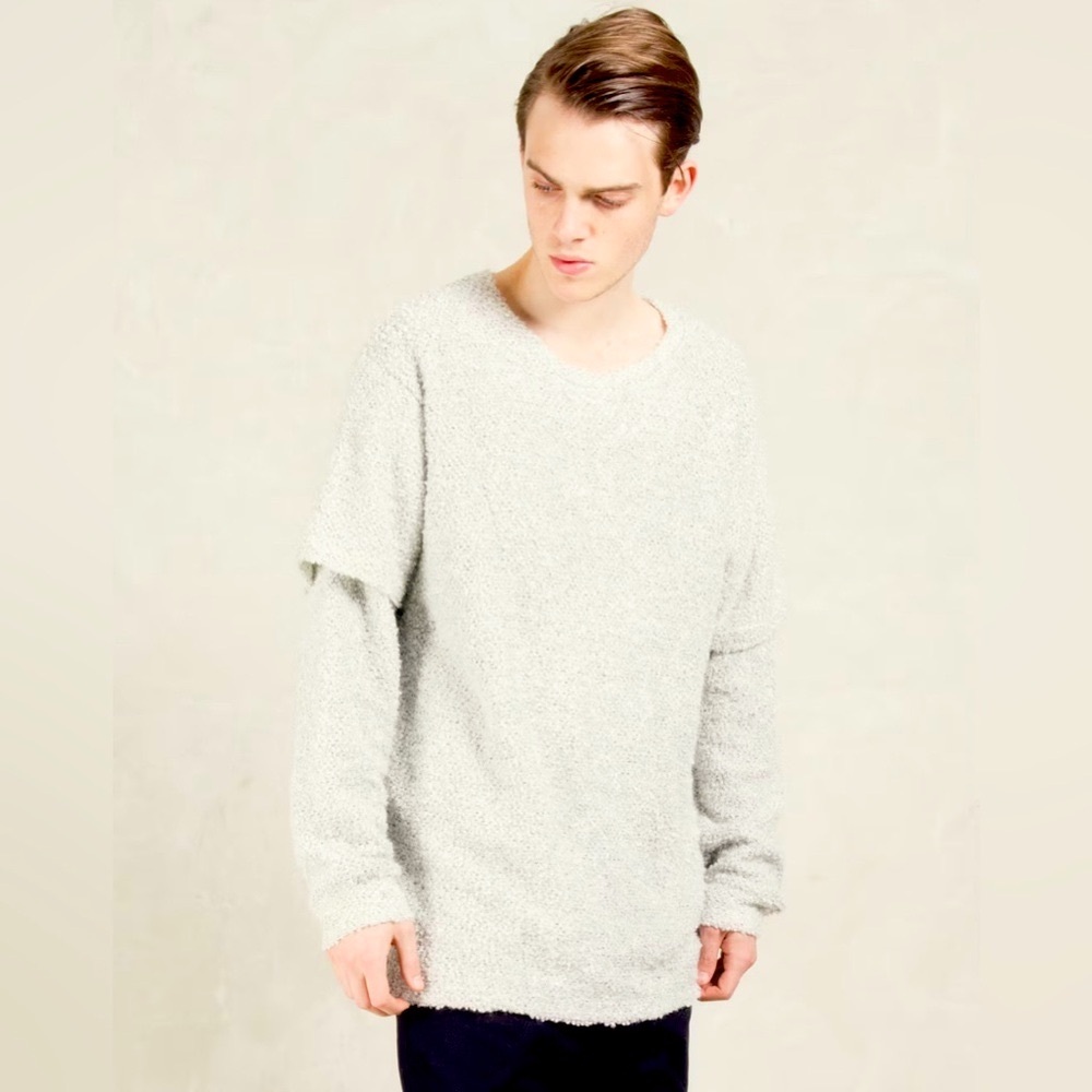 I‎ LOVE UGLY. Otis Split Knit Sweatshirt Wool Sweater Shirt Grey Oversized Small